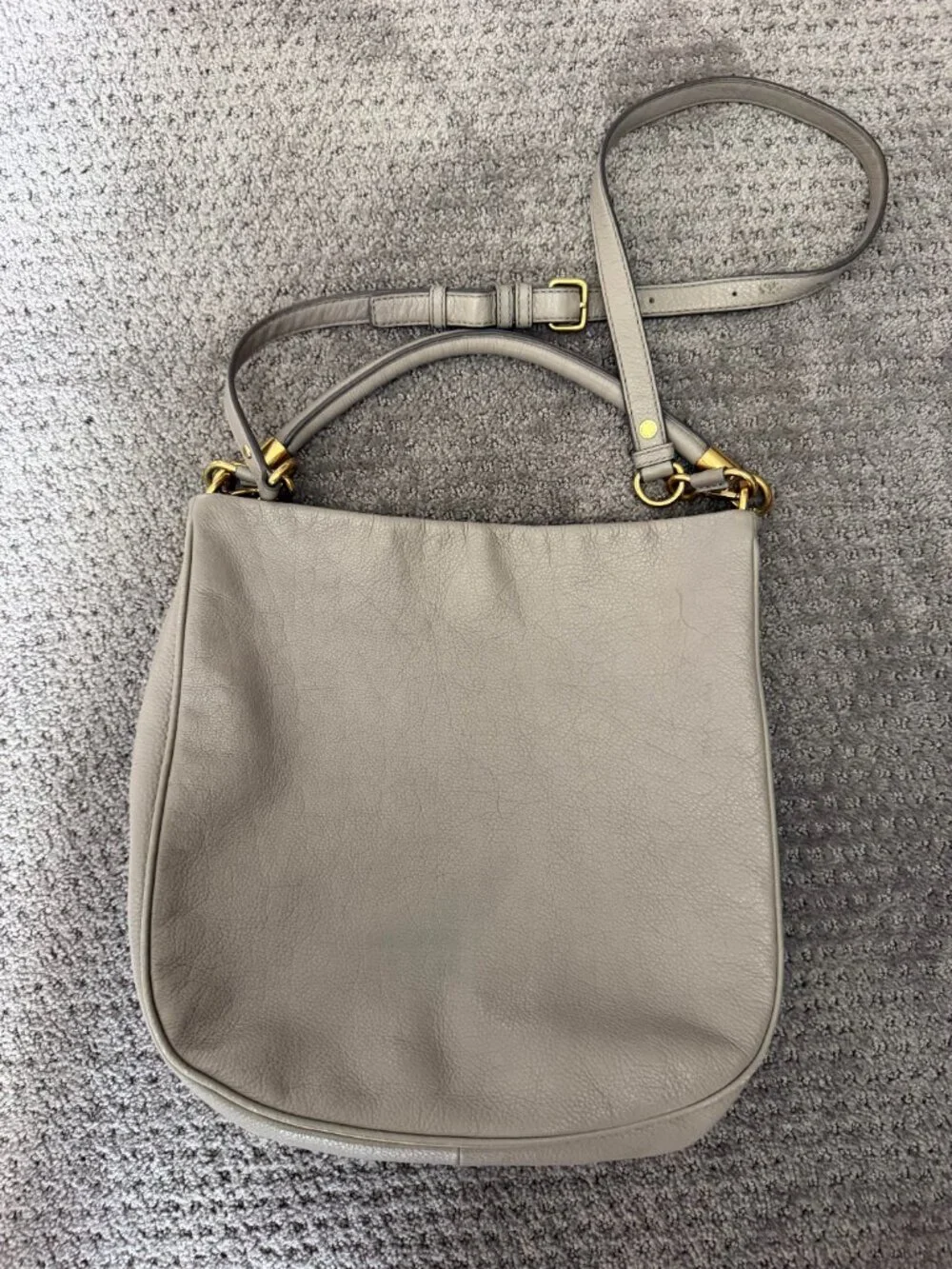 MARC JACOBS Orig Y2K Gray Shoulder Crossbody Satchel Top Handle Leather Purse Lg